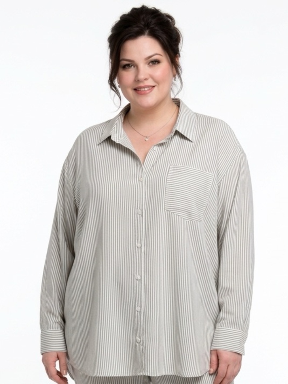 NWT ANA SZ XXL gray/white striped button up shirt/single breast pocket/bust 48”